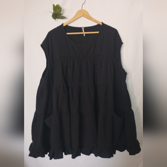 Free People 90's Charcoal Sandy Shores Ruffle Babydoll Dress with Pockets Small - Picture 1 of 5